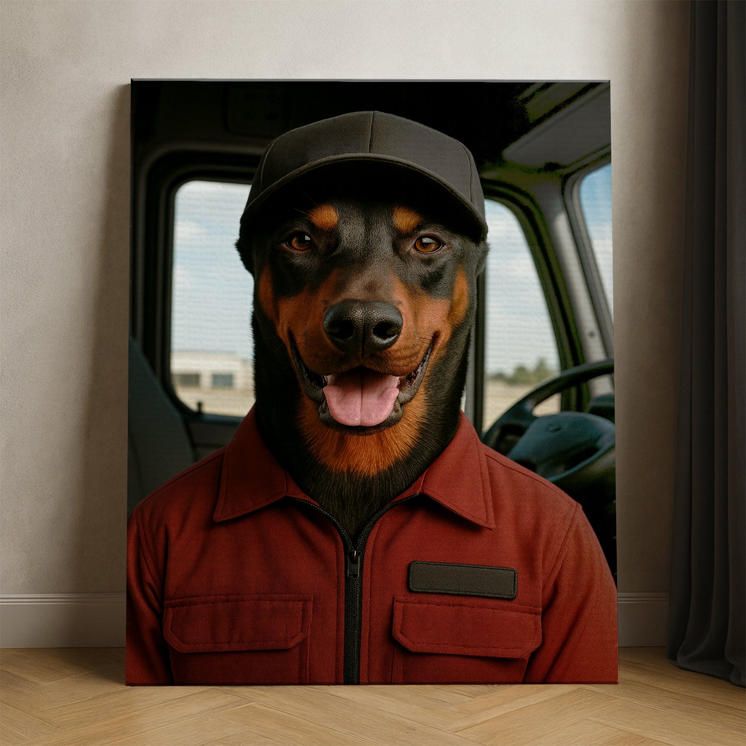 Custom Photo Trucker Driver Dog Canvas Gift For Dog Lovers