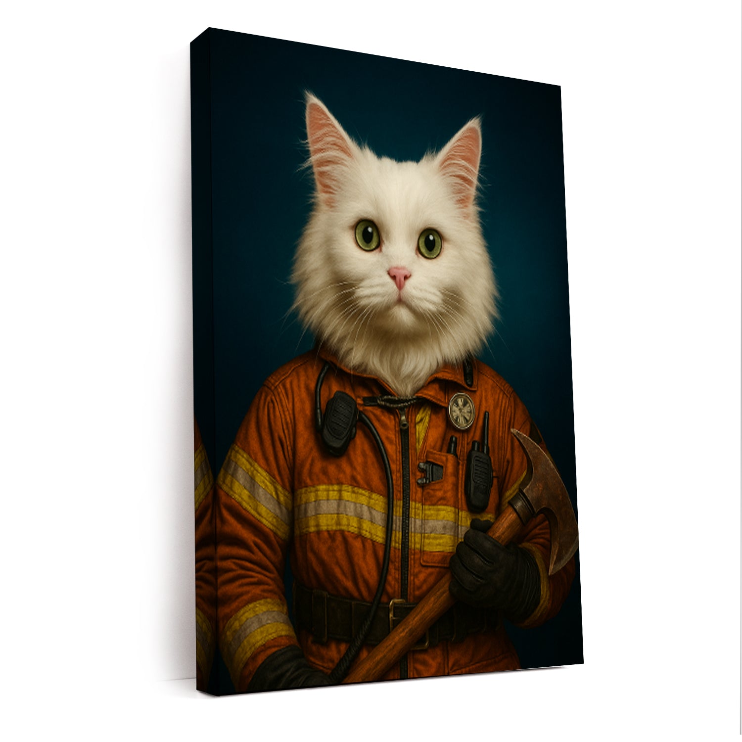 Custom Cat Photo Firefighter Canvas _ Gift For Cat Lovers