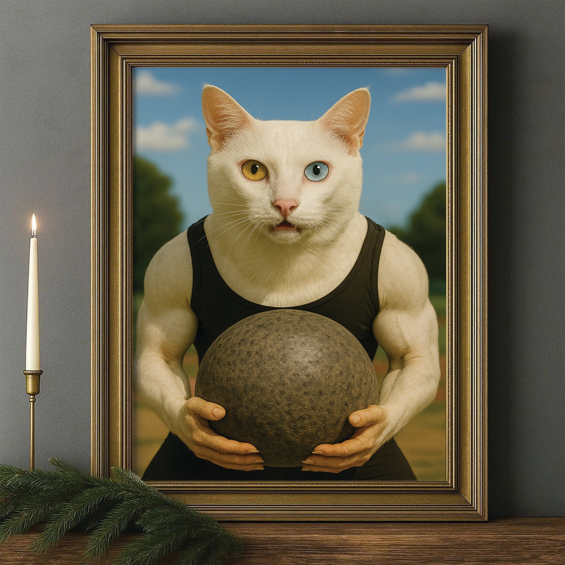 Custom Photo Strongman Cat Canvas Framed Wall Art Gift For Cat Lovers