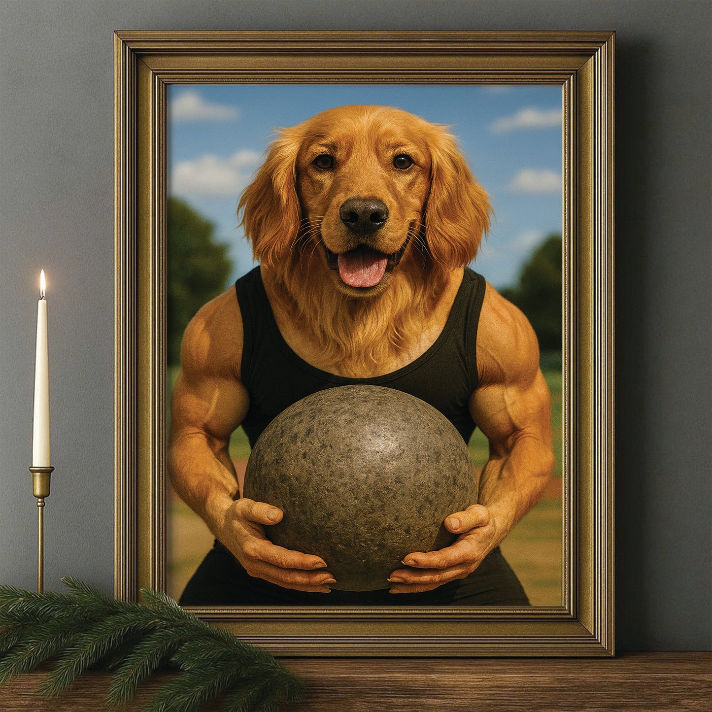 Custom Photo Strongman Dog Canvas Framed Wall Art Gift For Dog Lovers