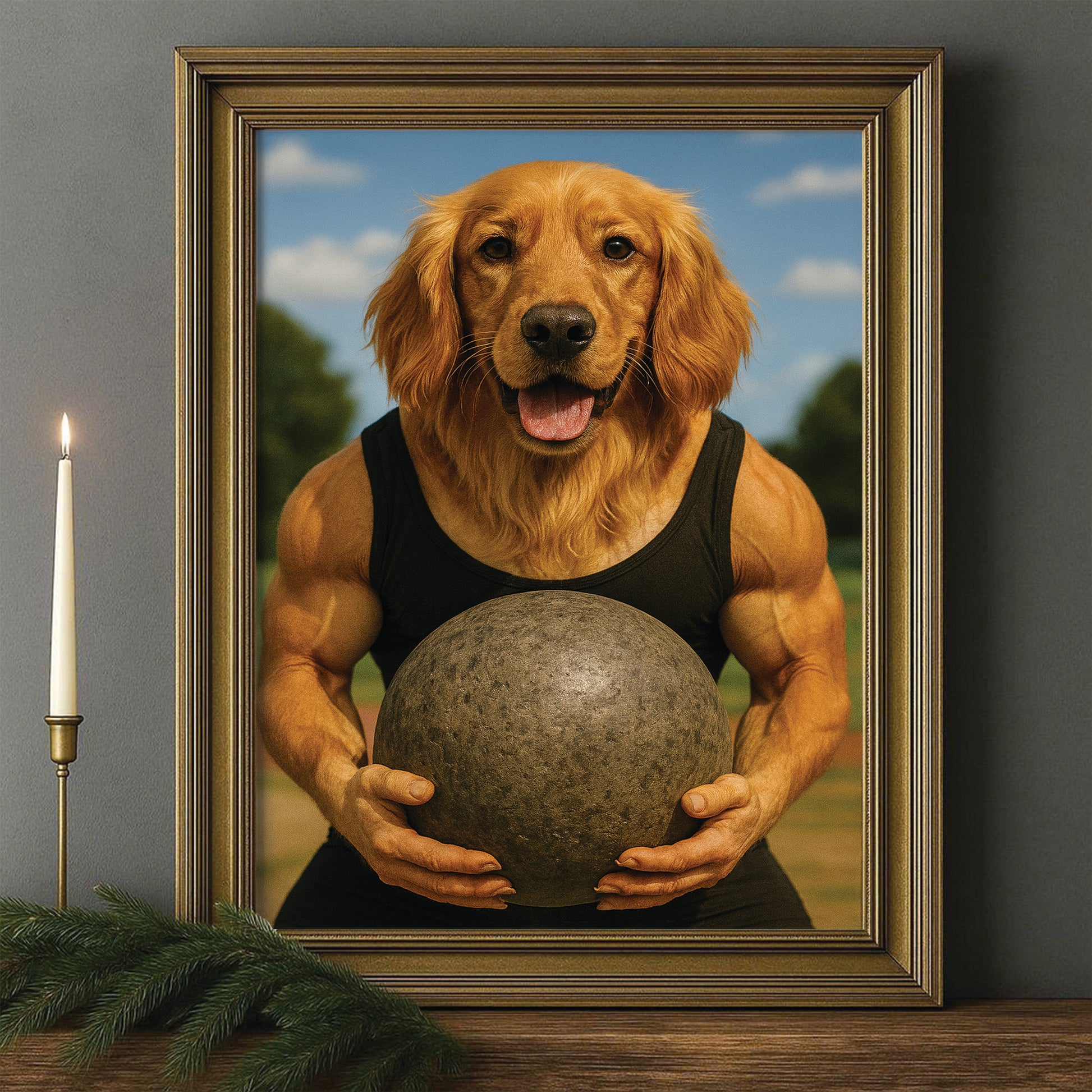 Custom Photo Strongman Dog Canvas Framed Wall Art Gift For Dog Lovers