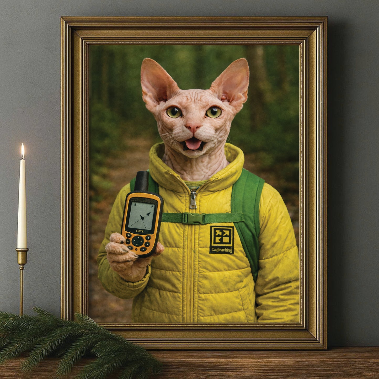 Custom Photo Geocaching Gps Adventure Cat Canvas Framed Wall Art  Gift For Cat Lovers