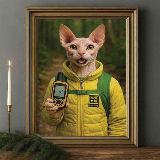 Custom Photo Geocaching Gps Adventure Cat Canvas Framed Wall Art  Gift For Cat Lovers