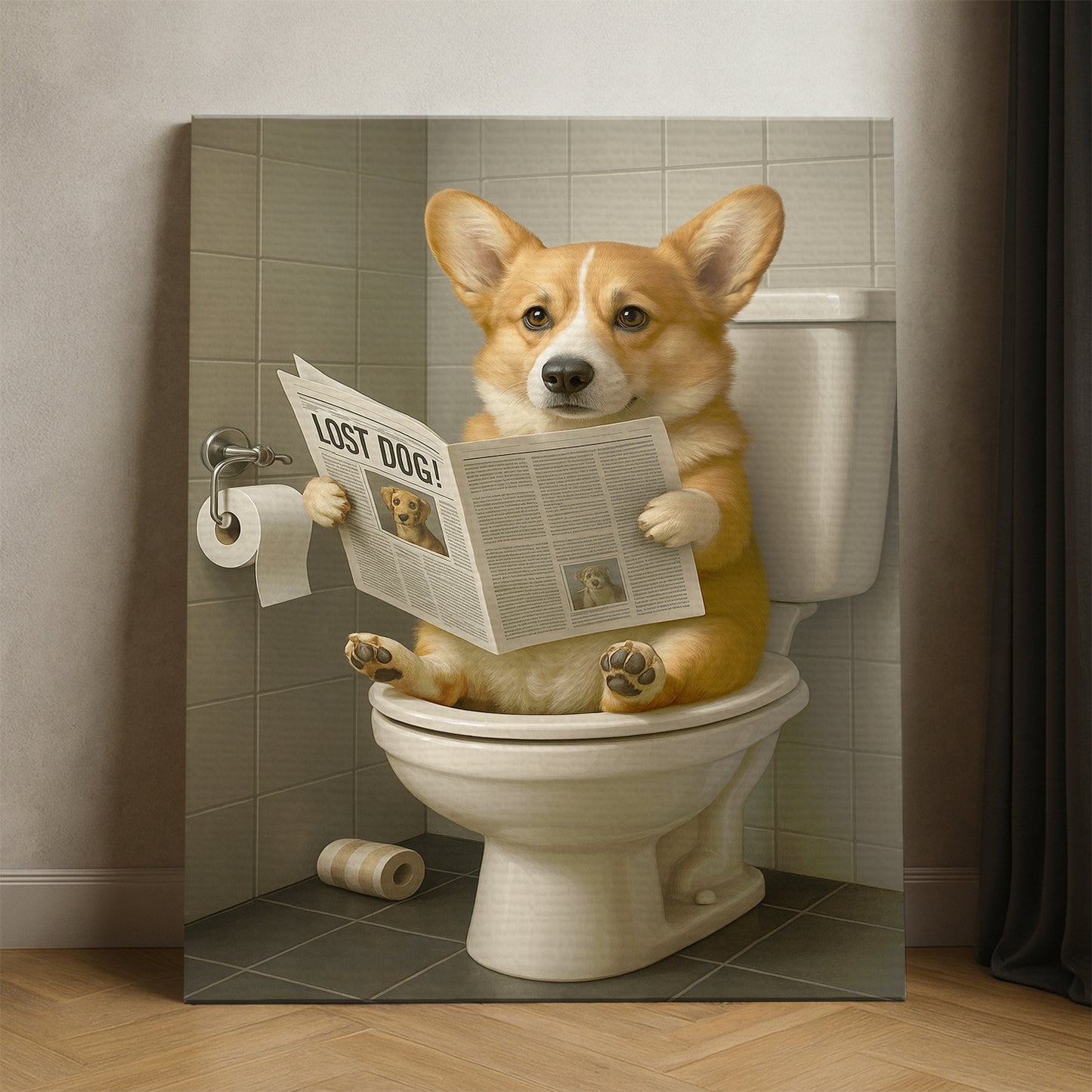 Custom Photo Bathroom Dog Canvas Gift For Dog Lovers