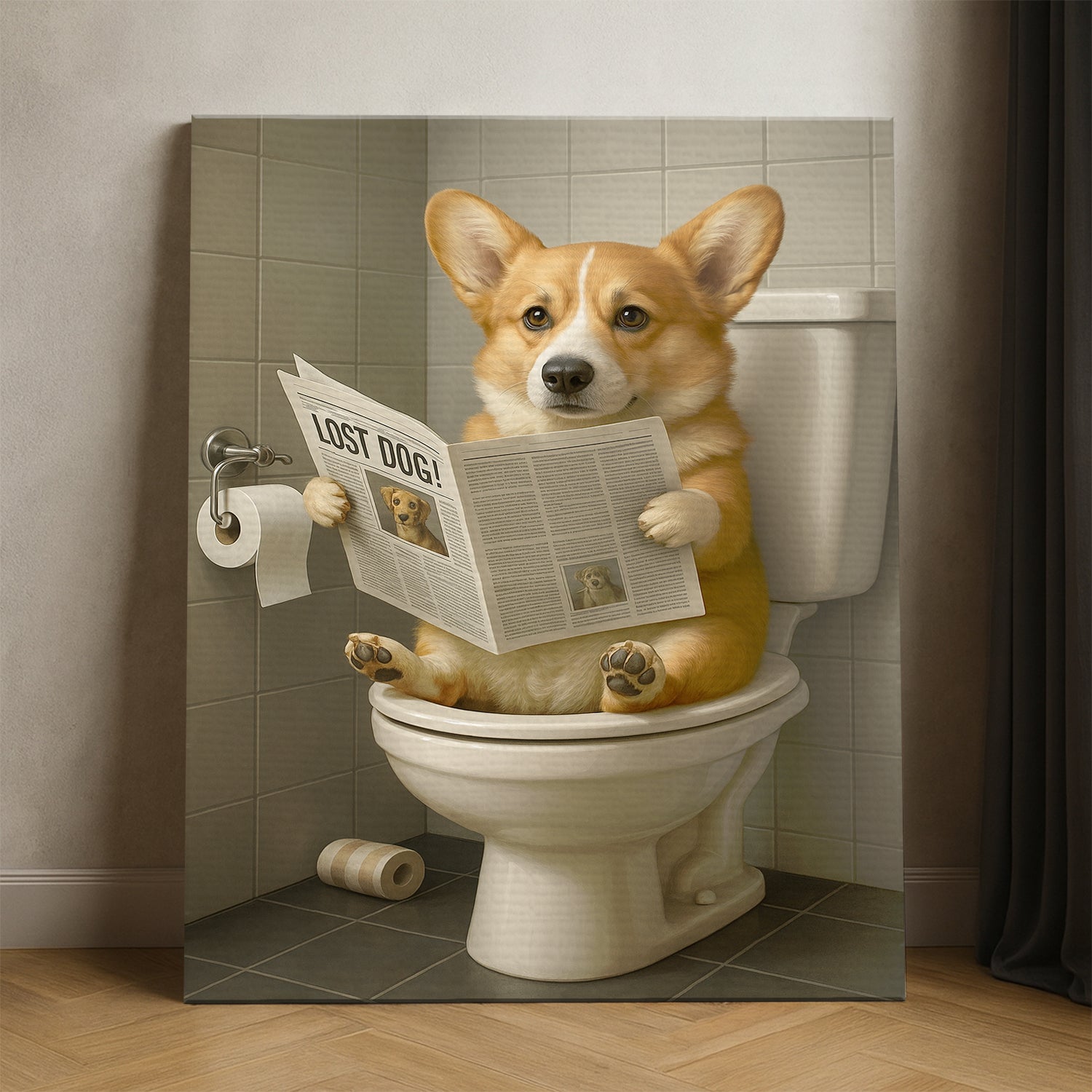 Custom Photo Bathroom Dog Canvas Gift For Dog Lovers