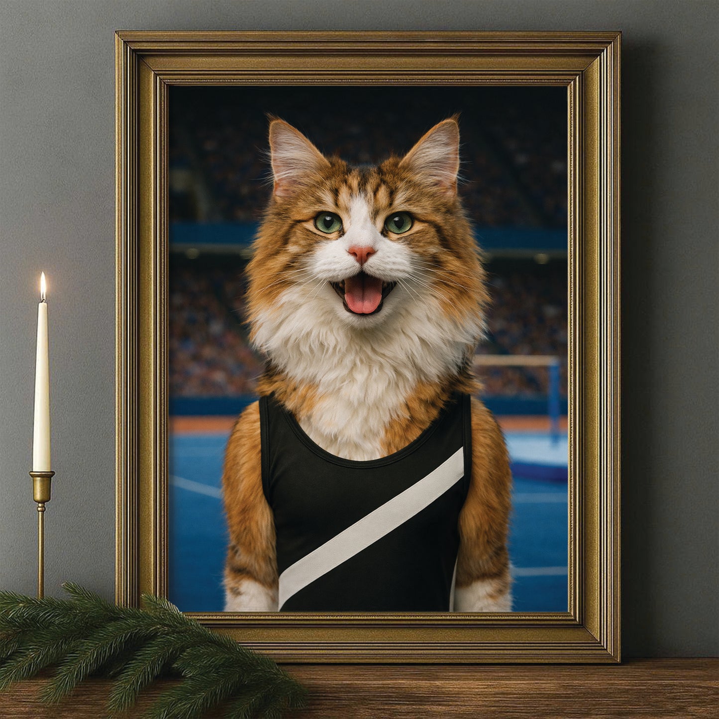 Custom Photo Gymnast Cat Canvas Framed Wall Art  Gift For Cat Lovers