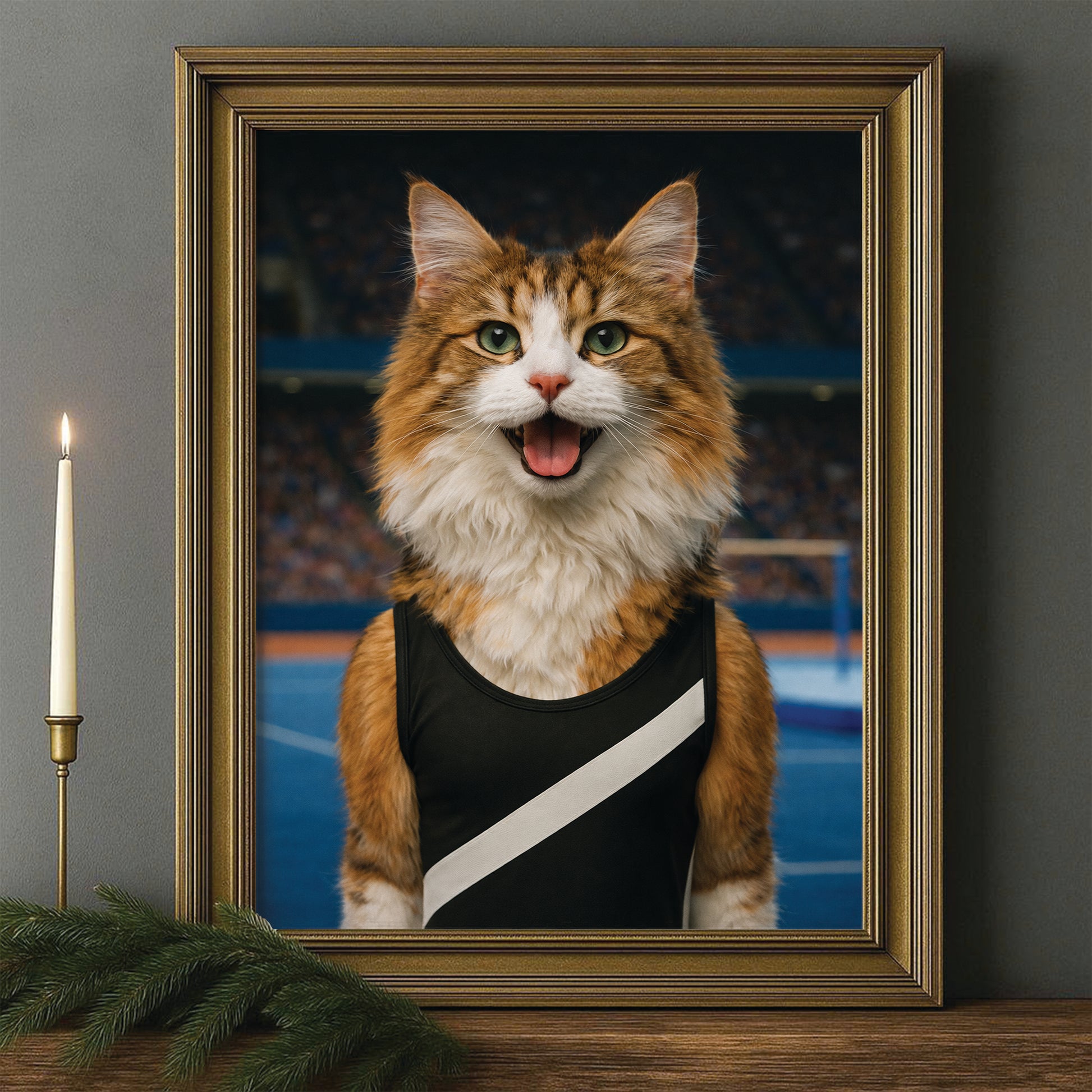 Custom Photo Gymnast Cat Canvas Framed Wall Art  Gift For Cat Lovers