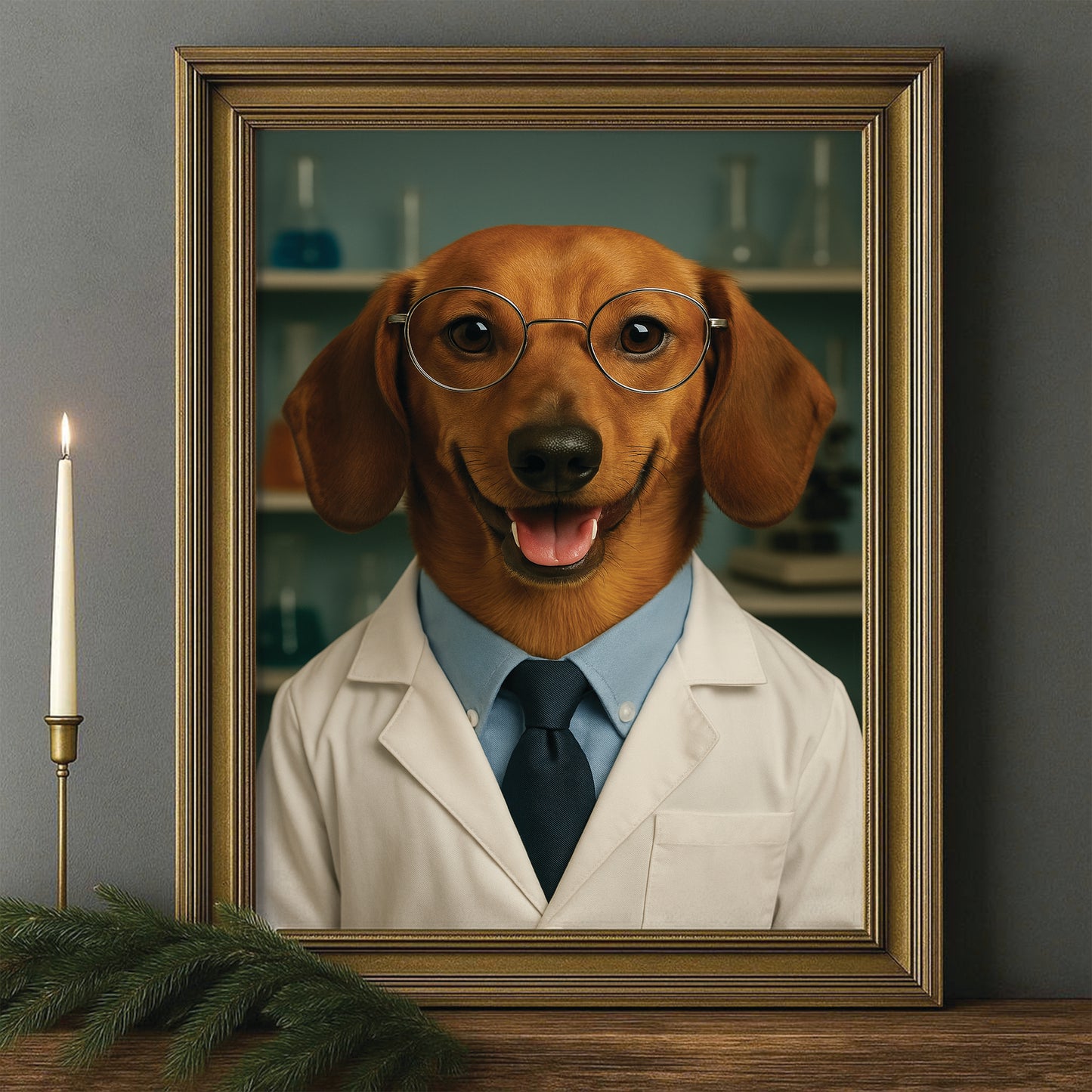 Custom Photo Scientist Dog Canvas Framed Wall Art Gift For Dog Lovers