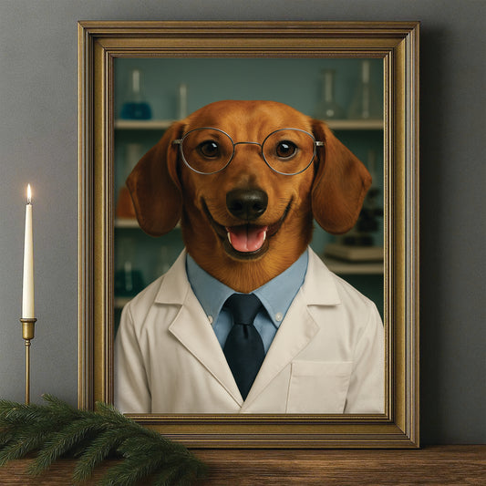 Custom Photo Scientist Dog Canvas Framed Wall Art Gift For Dog Lovers