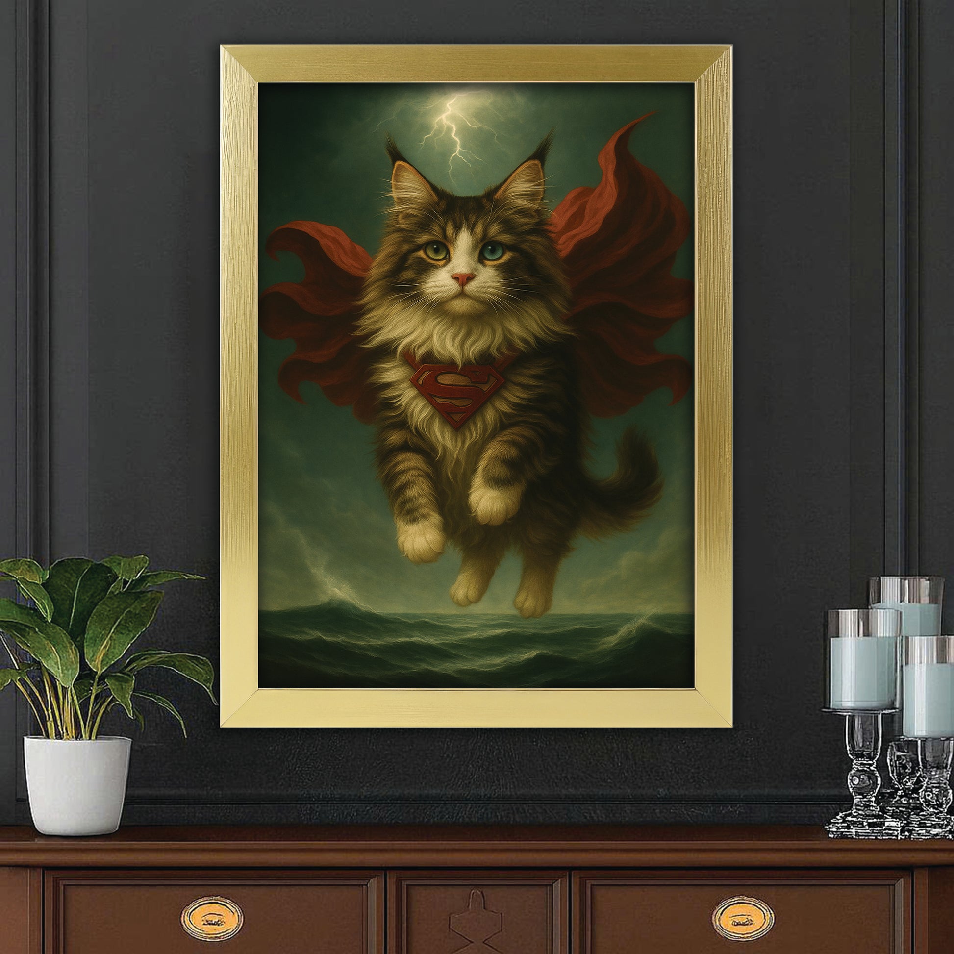Custom Photo Cat Hero Canvas Framed Wall Art