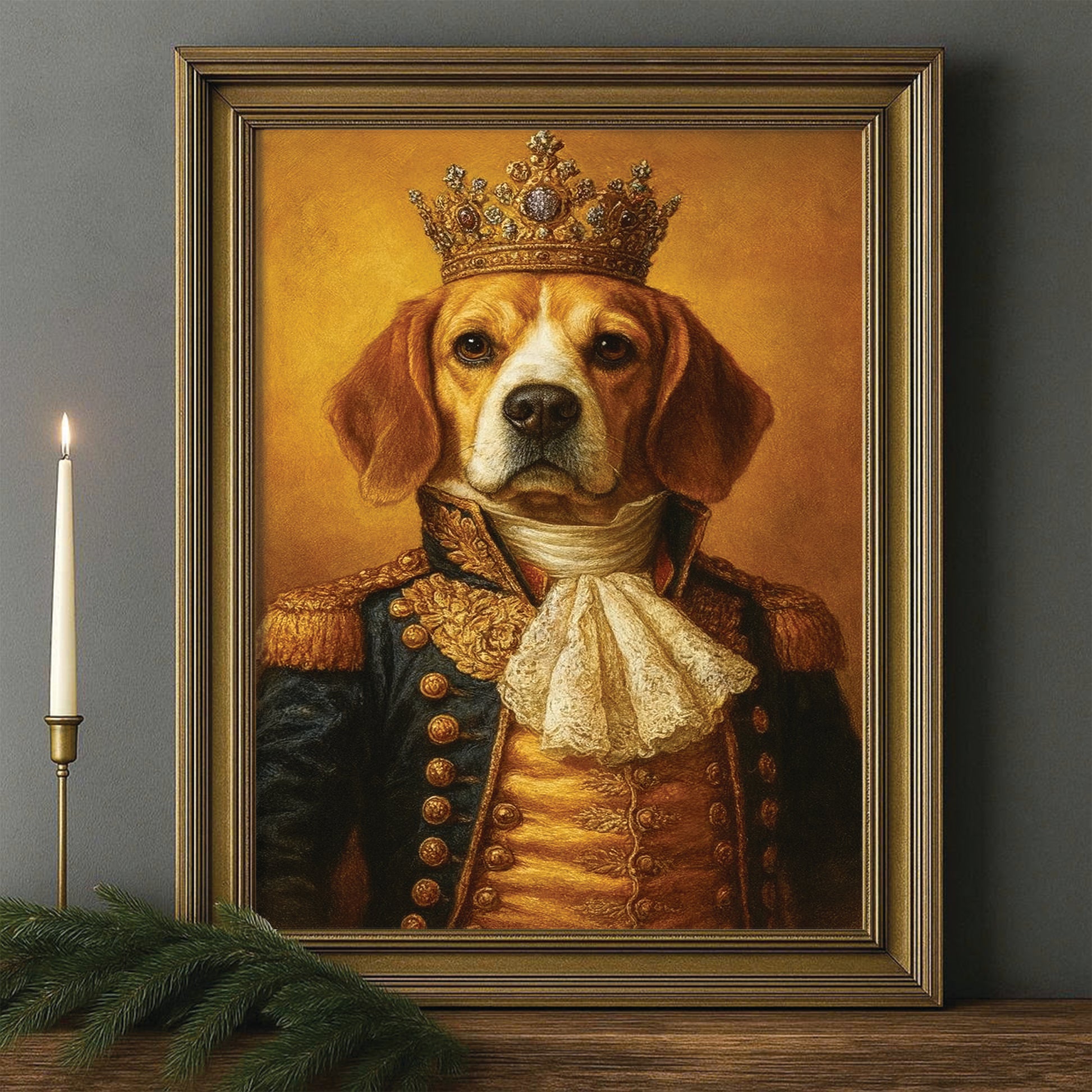 Custom Photo Dog King Royal Canvas Framed Wall Art Gift For Dog Lovers