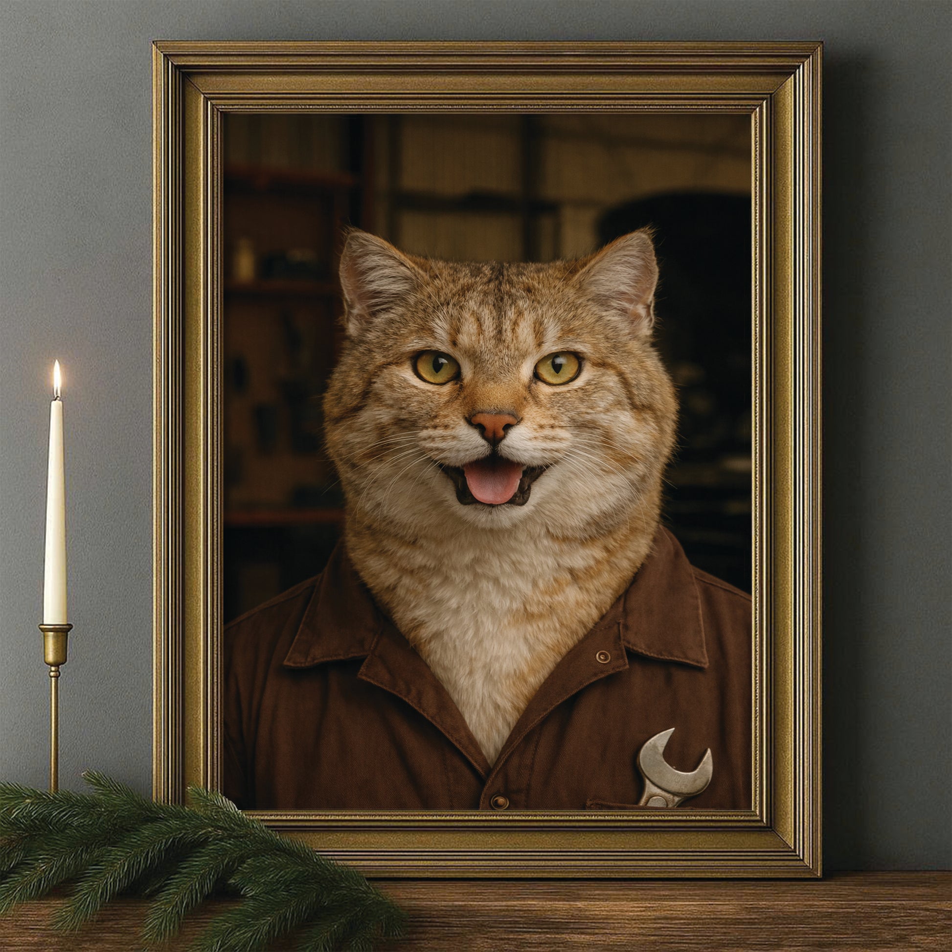 Custom Photo Mechanic Cat Canvas Framed Wall Art Gift For Cat Lovers