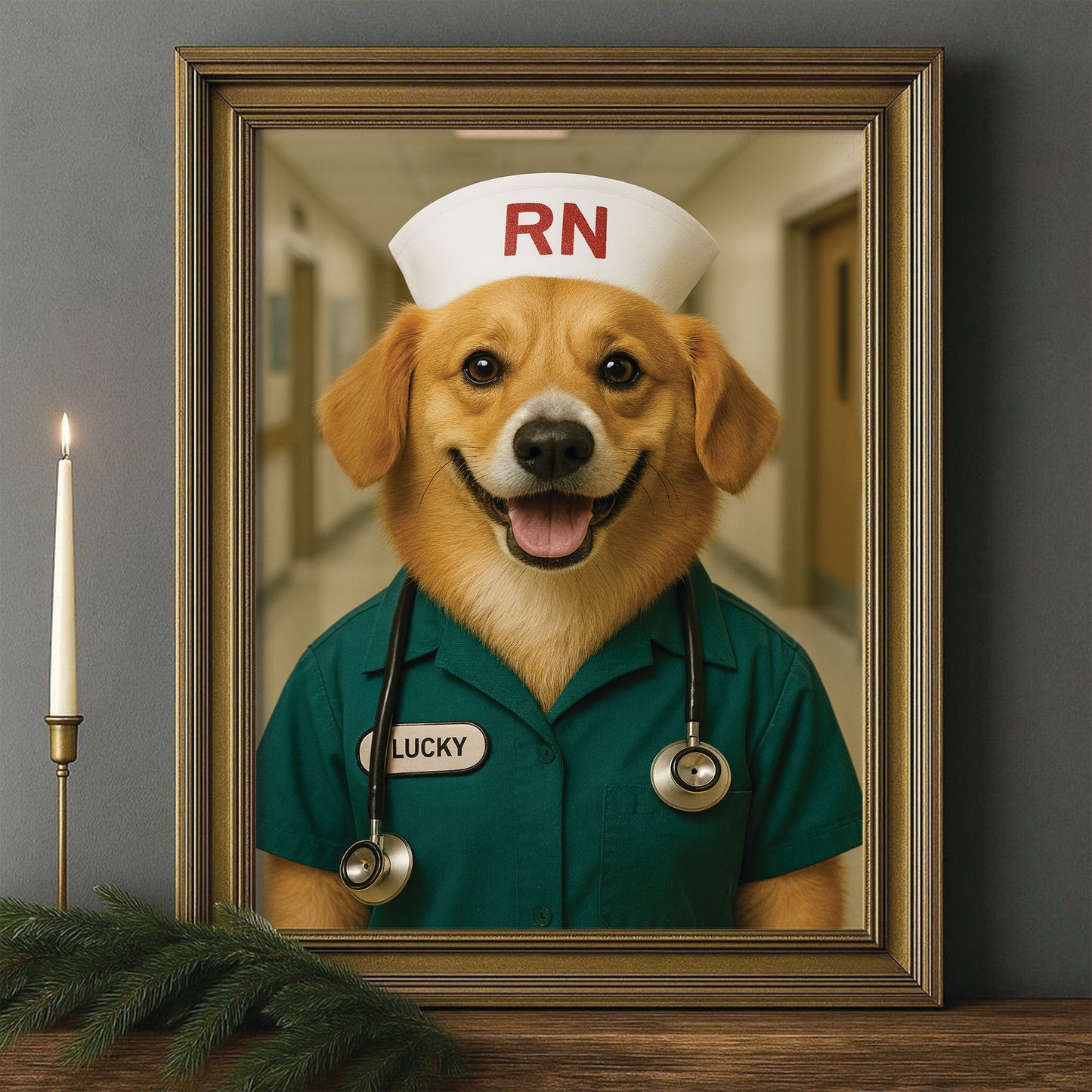 Custom Photo Registed Nurse Dog Canvas Framed Wall Art Gift For Dog Lovers