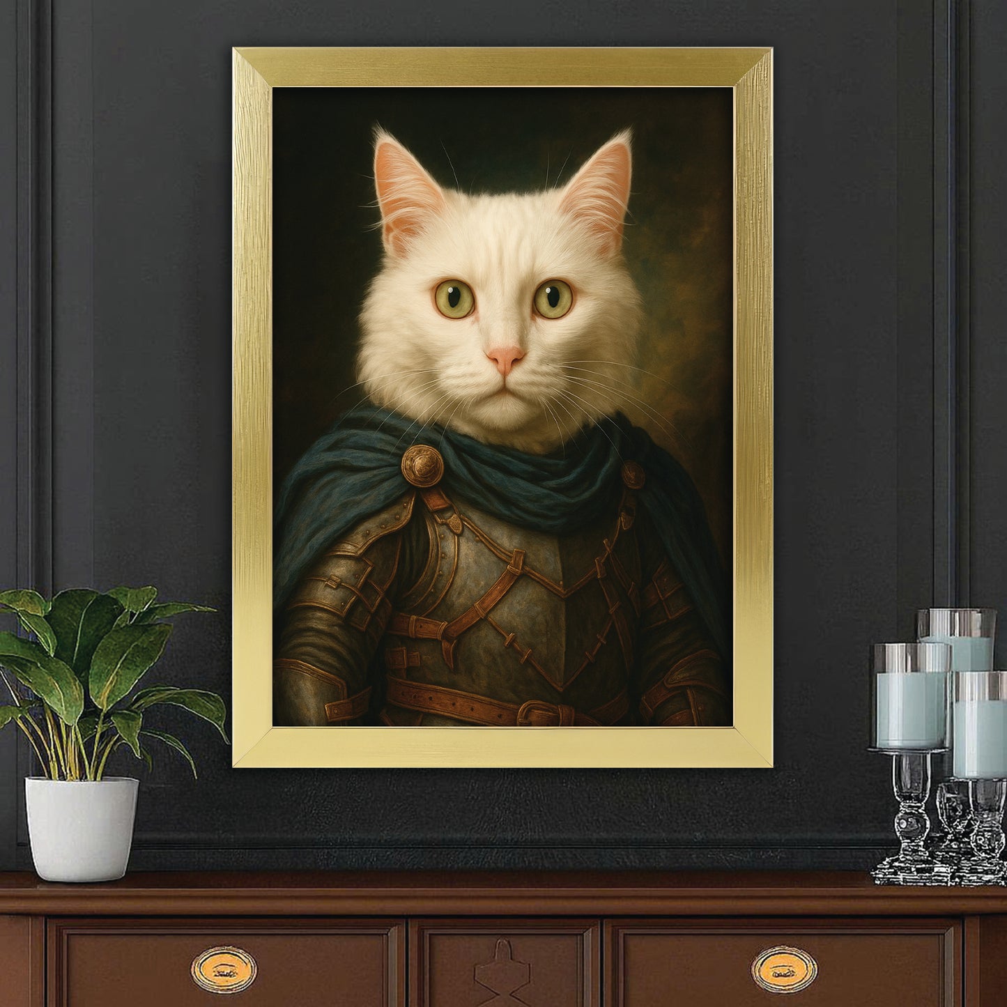 Custom Cat Photo Viking Canvas Framed Wall Art _ Gift For Cat Lovers