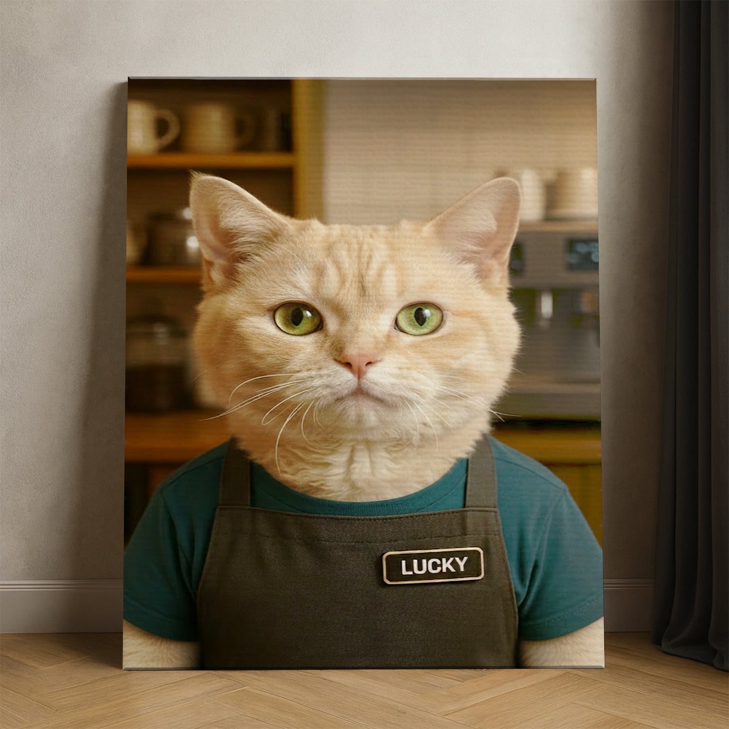 Custom Photo Barista Cat Canvas Gift For Cat Lovers