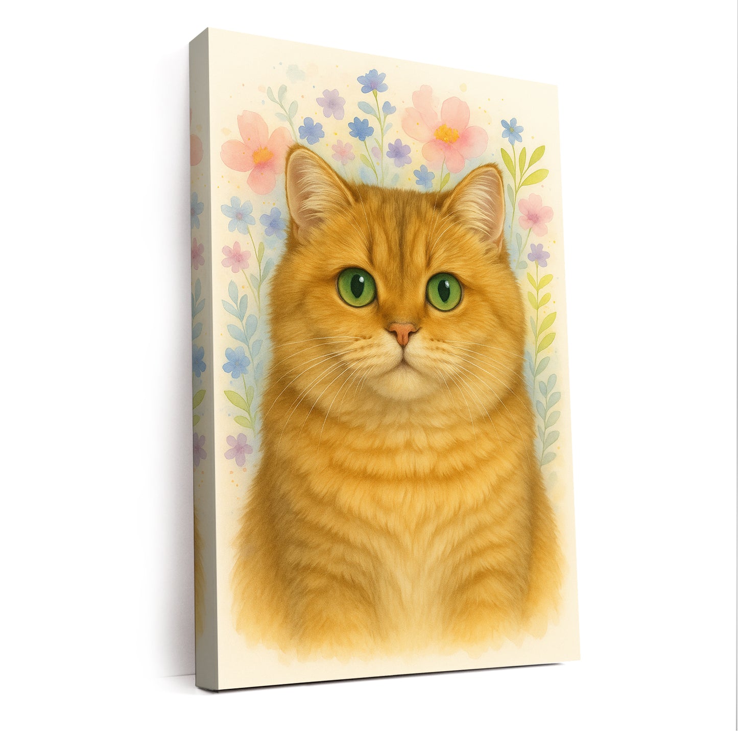 Custom Photo Cat Floral Watercolor Art Canvas