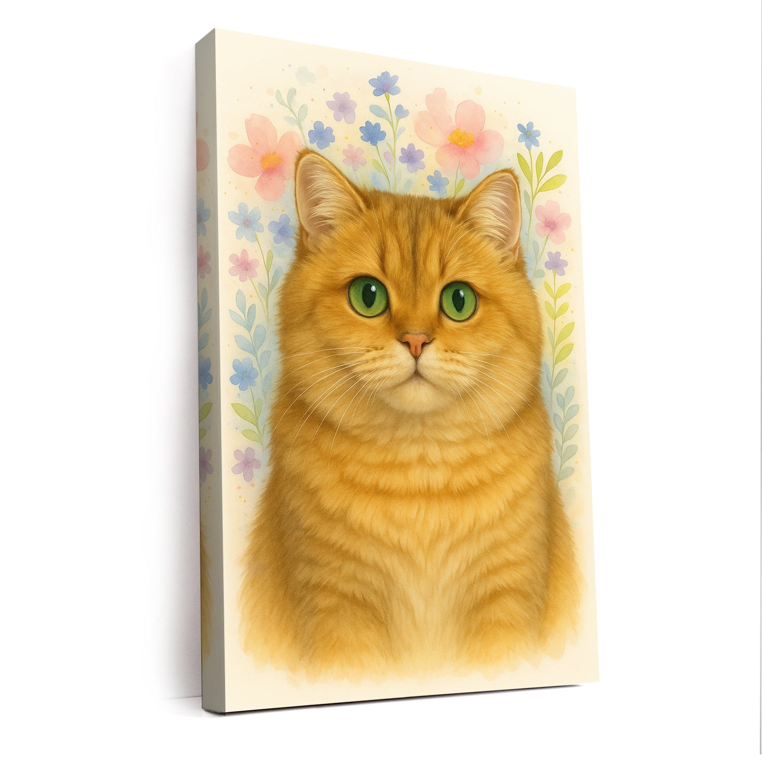 Custom Photo Cat Floral Watercolor Art Canvas