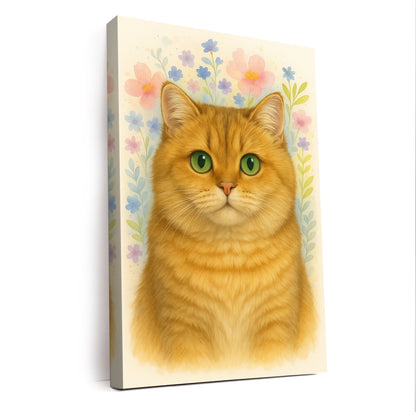 Custom Photo Cat Floral Watercolor Art Canvas