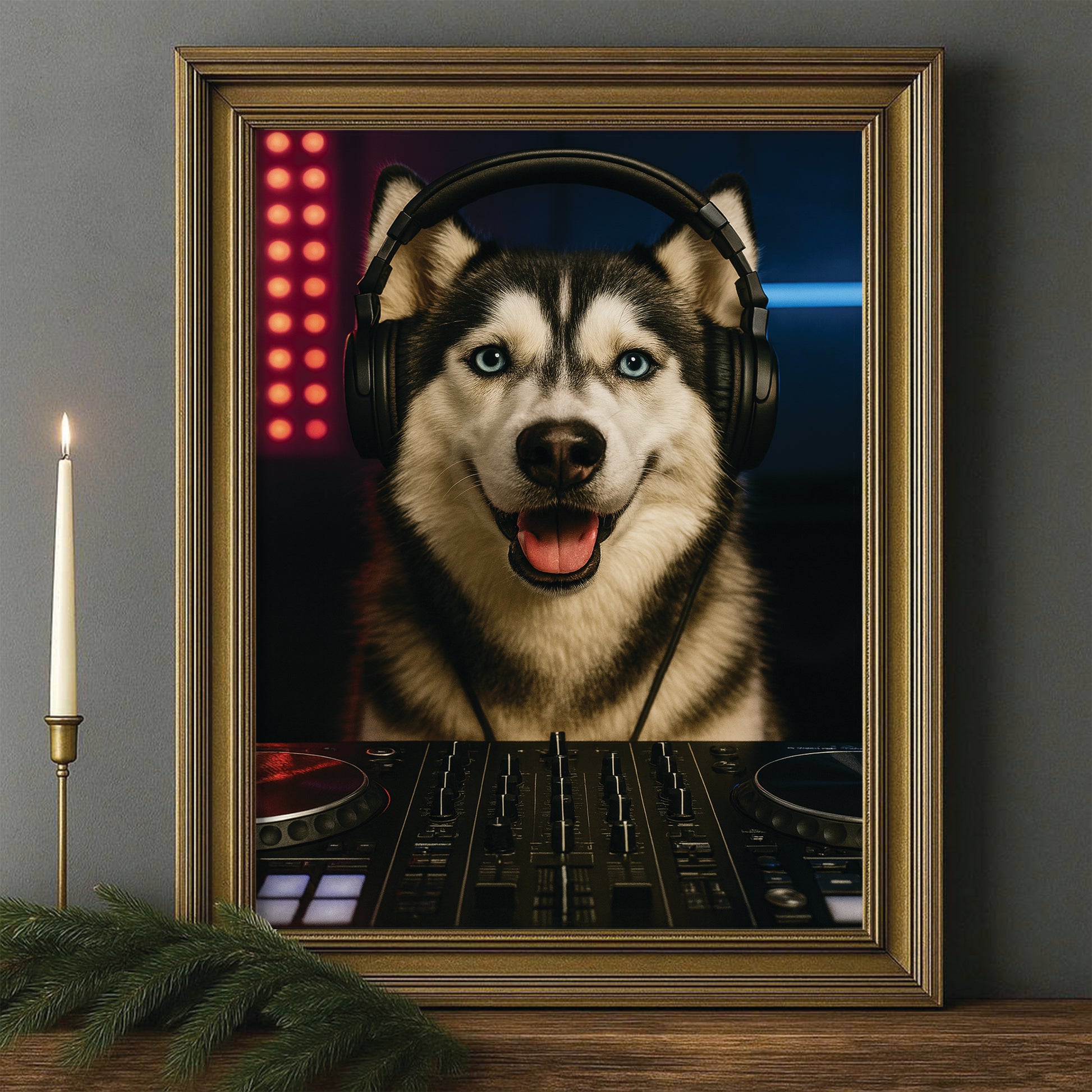 Custom Photo Dj Dog Canvas Framed Wall Art Gift For Dog Lovers