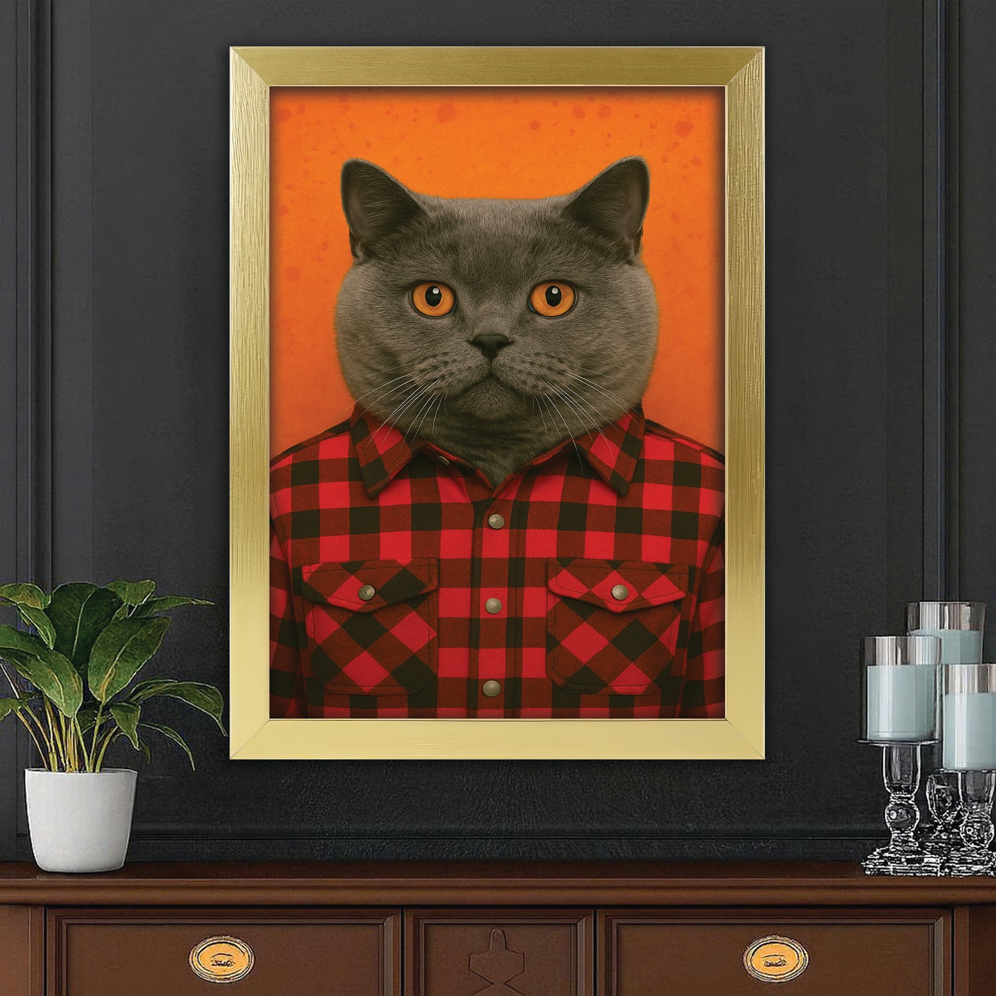 Custom Photo Cat In Red Shirt Canvas Framed Wall Art Gift For Cat Lovers