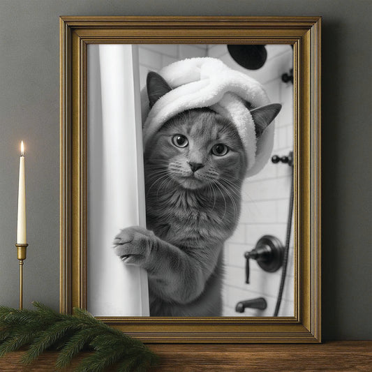 Custom Photo Cat Bathroom Canvas Framed Wall Art Gift For Cat Lovers