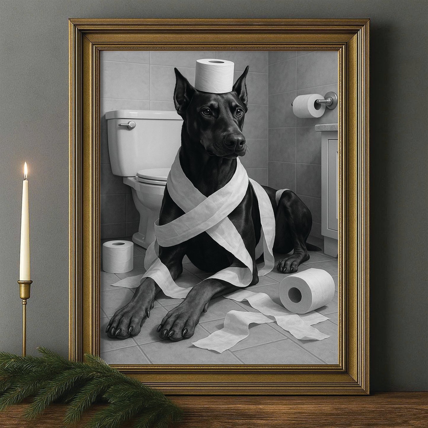 Custom Photo Dog Bathroom Style 16 Canvas Framed Wall Art Gift For Dog Lovers