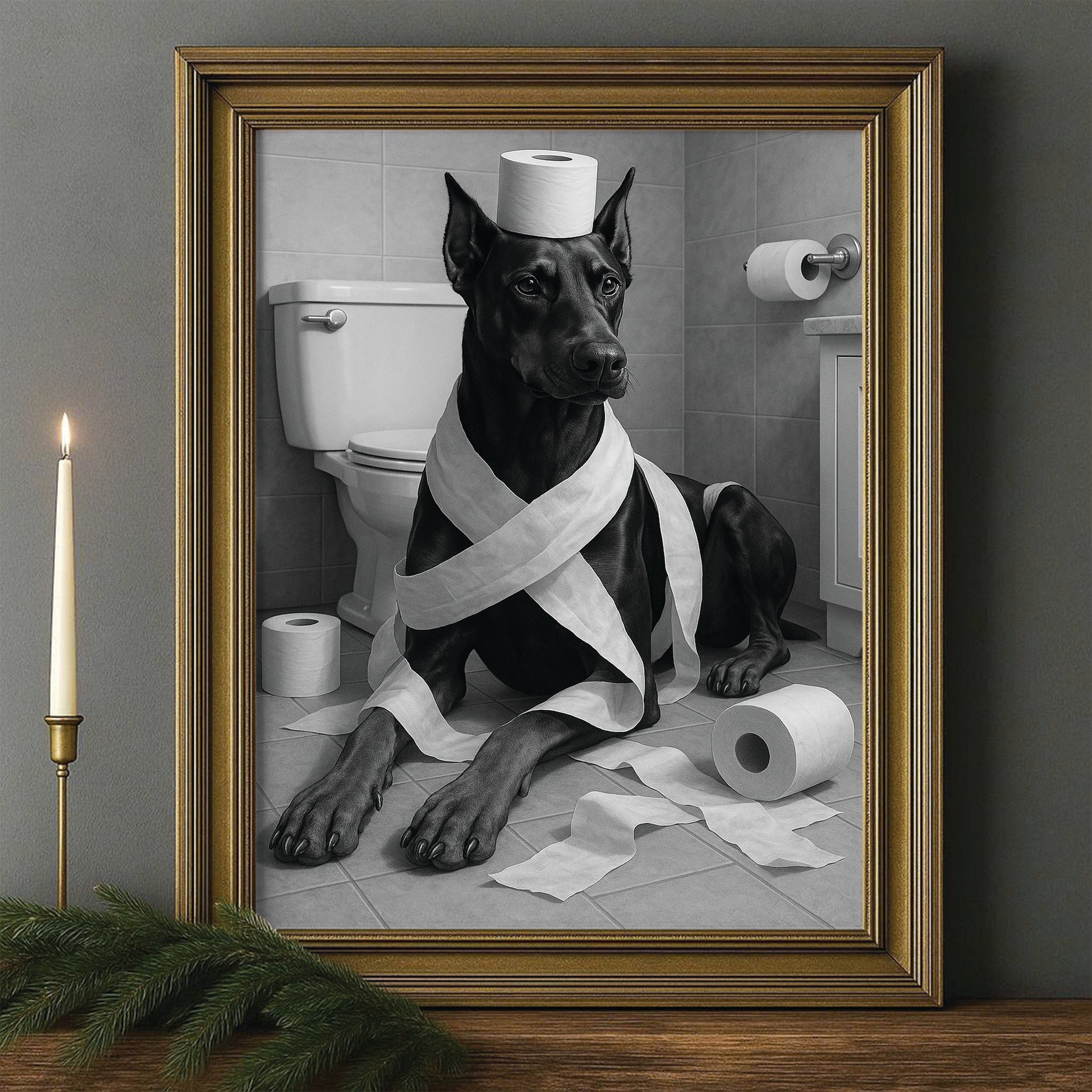 Custom Photo Dog Bathroom Style 16 Canvas Framed Wall Art Gift For Dog Lovers