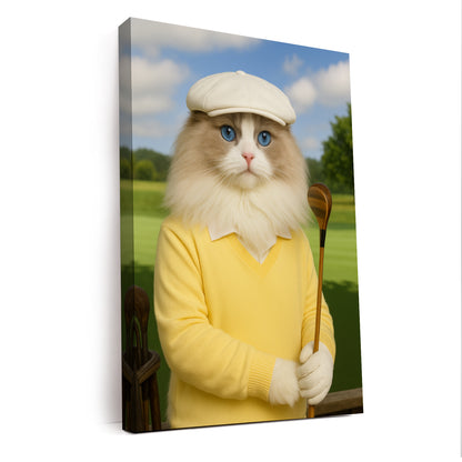 Custom Photo Golfer Cat Canvas Gift For Cat Lovers