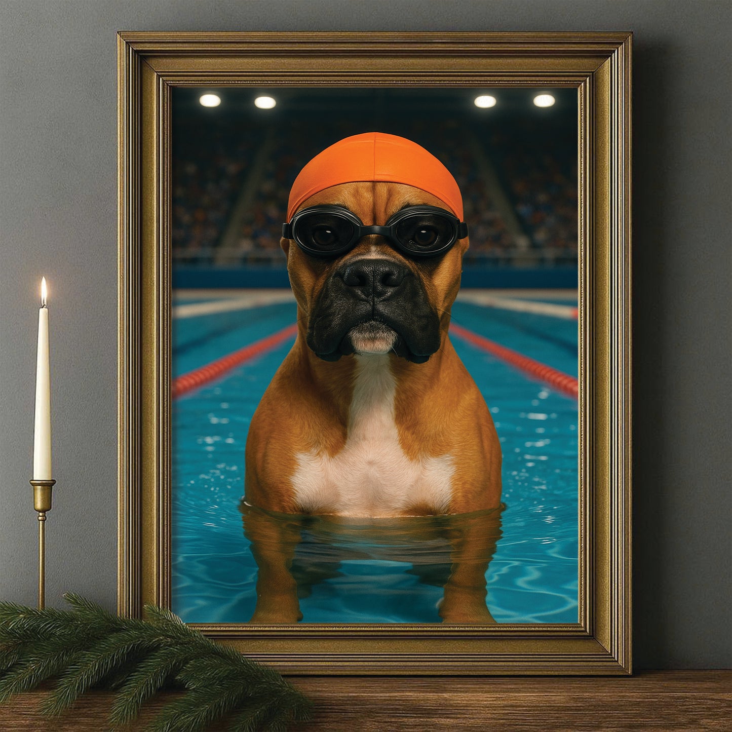 Custom Photo Swimmer  2 Dog Canvas Framed Wall Art Gift For Dog Lovers