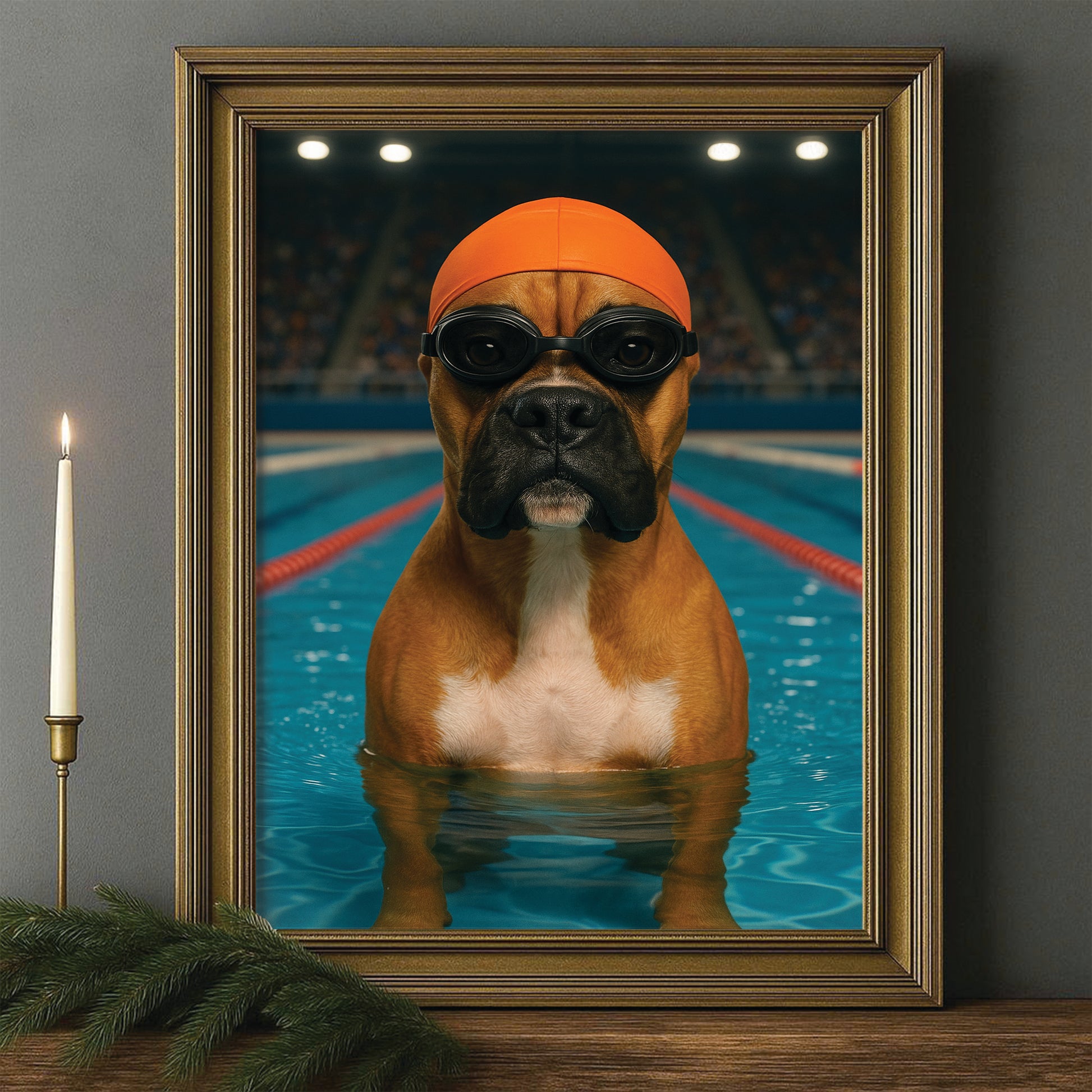 Custom Photo Swimmer  2 Dog Canvas Framed Wall Art Gift For Dog Lovers
