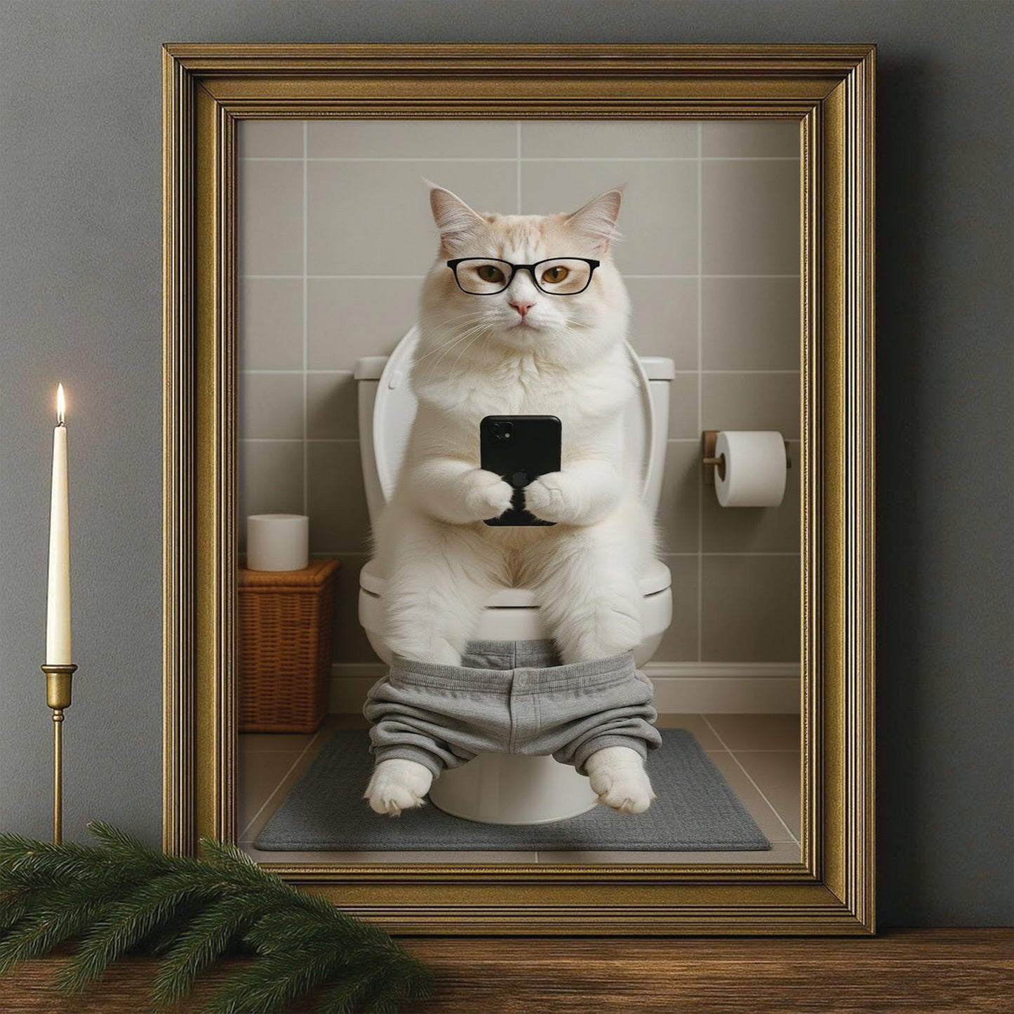 Custom Photo Cat Bathroom Style 15 Canvas Framed Wall Art Gift For Cat Lovers