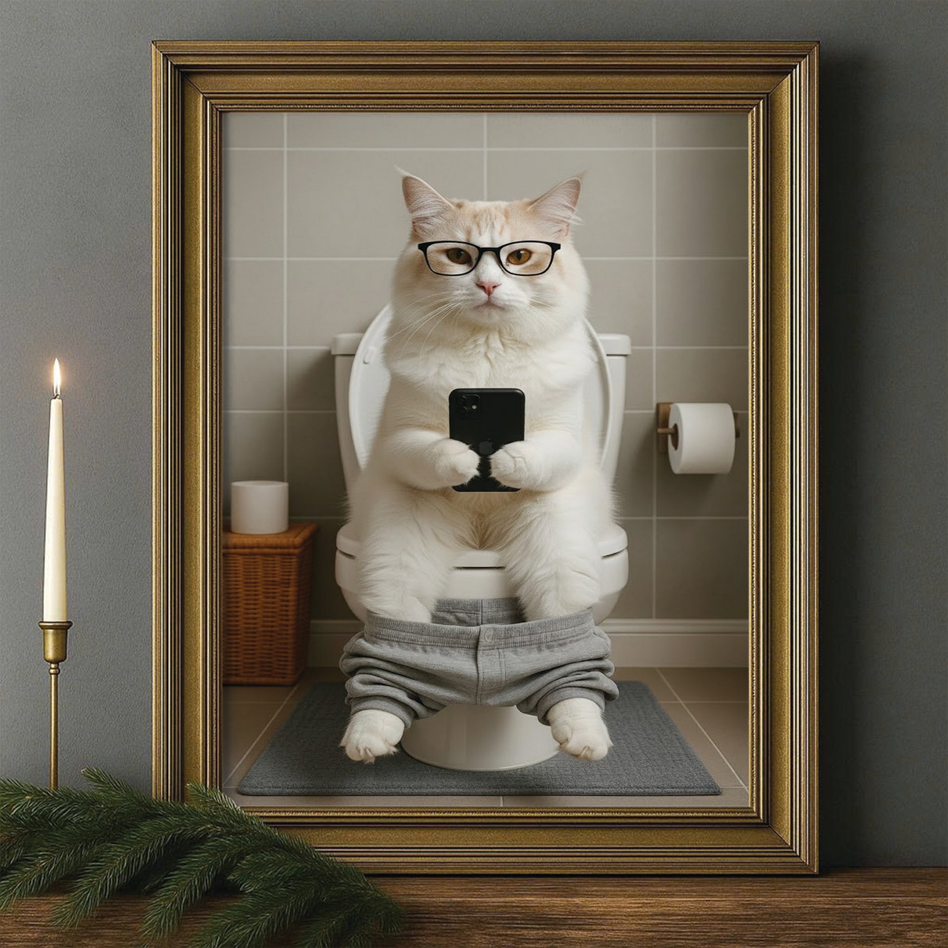 Custom Photo Cat Bathroom Style 15 Canvas Framed Wall Art Gift For Cat Lovers
