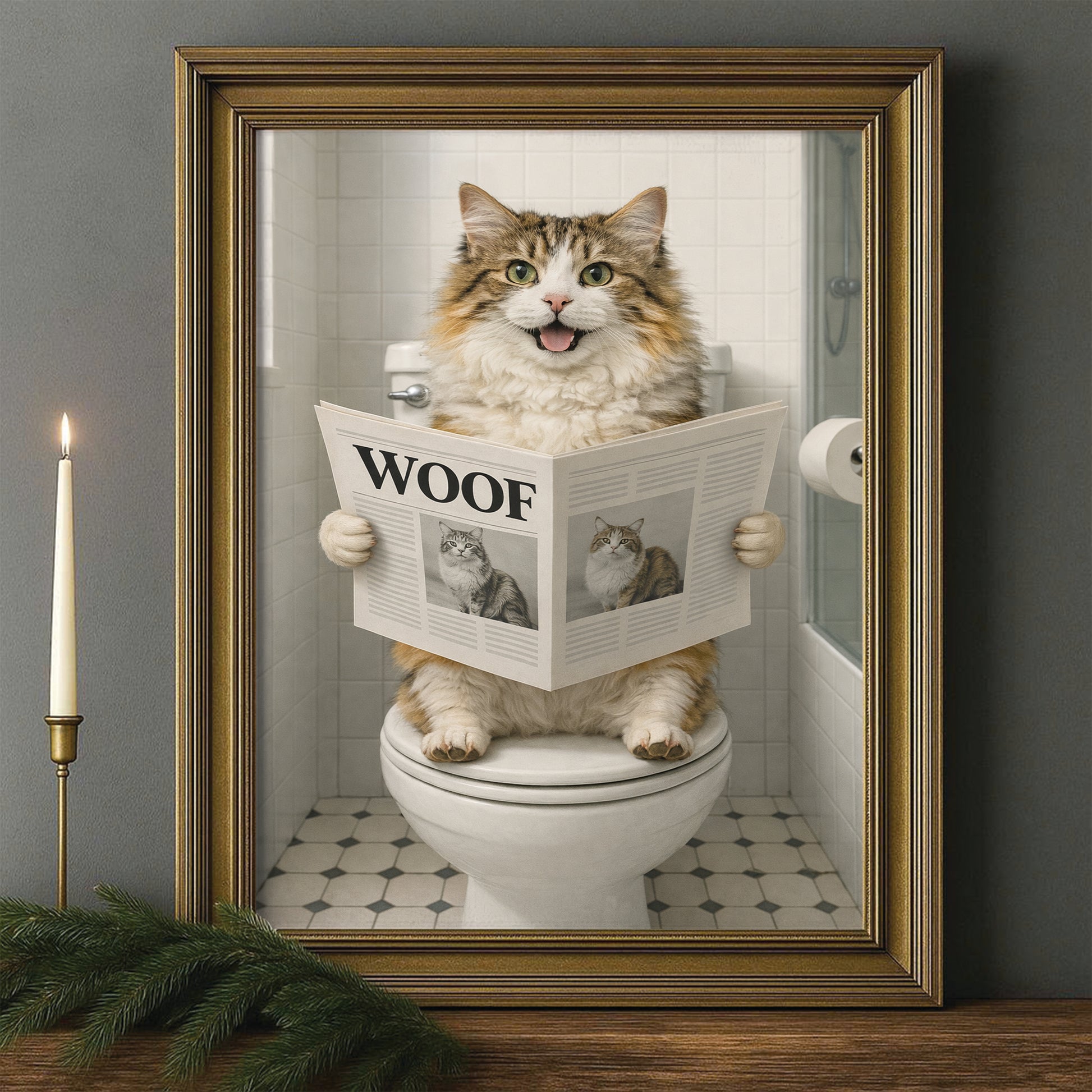 Custom Photo Cat Bathroom Style 6 Canvas Framed Wall Art Gift For Cat Lovers