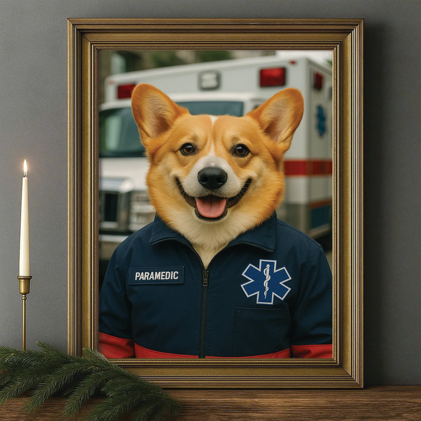 Custom Photo Paramedic Emt Dog Canvas Framed Wall Art Gift For Dog Lovers