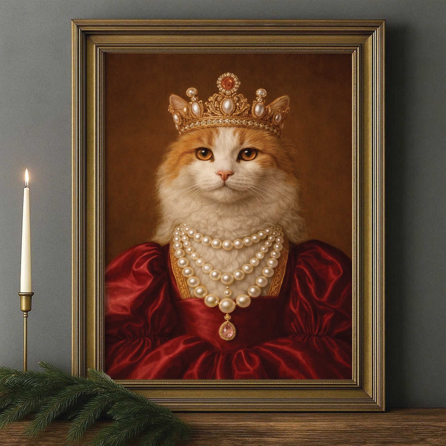 Custom Photo Queen Cat With Crown Canvas Framed Wall Art Gift For Cat Lovers