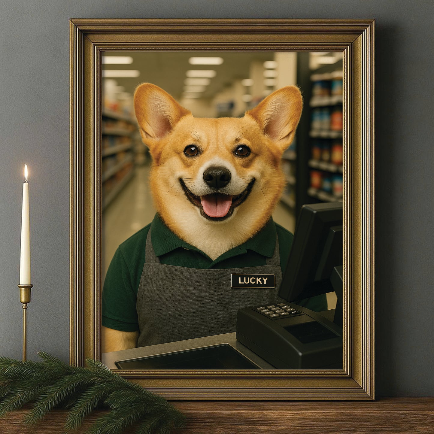 Custom Photo Cashier Dog Canvas Framed Wall Art Gift For Dog Lovers