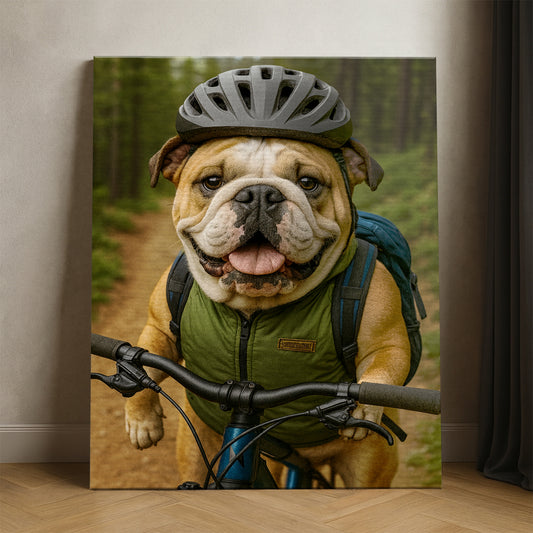 Custom Photo Mountain Biker Dog Canvas Gift For Dog Lovers