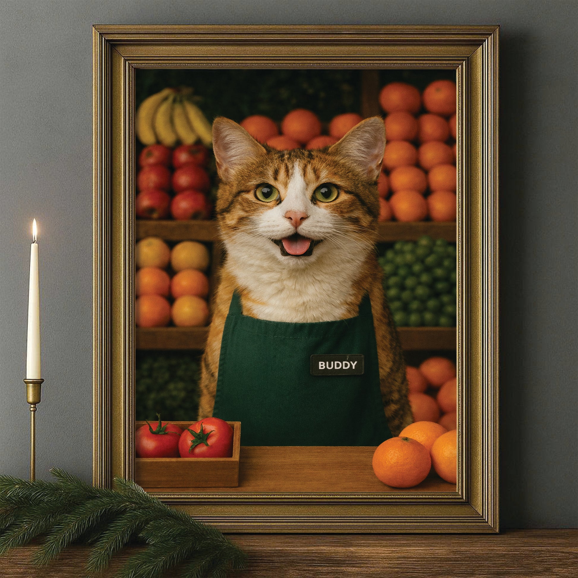Custom Photo Grocer Store Cat Canvas Framed Wall Art  Gift For Cat Lovers