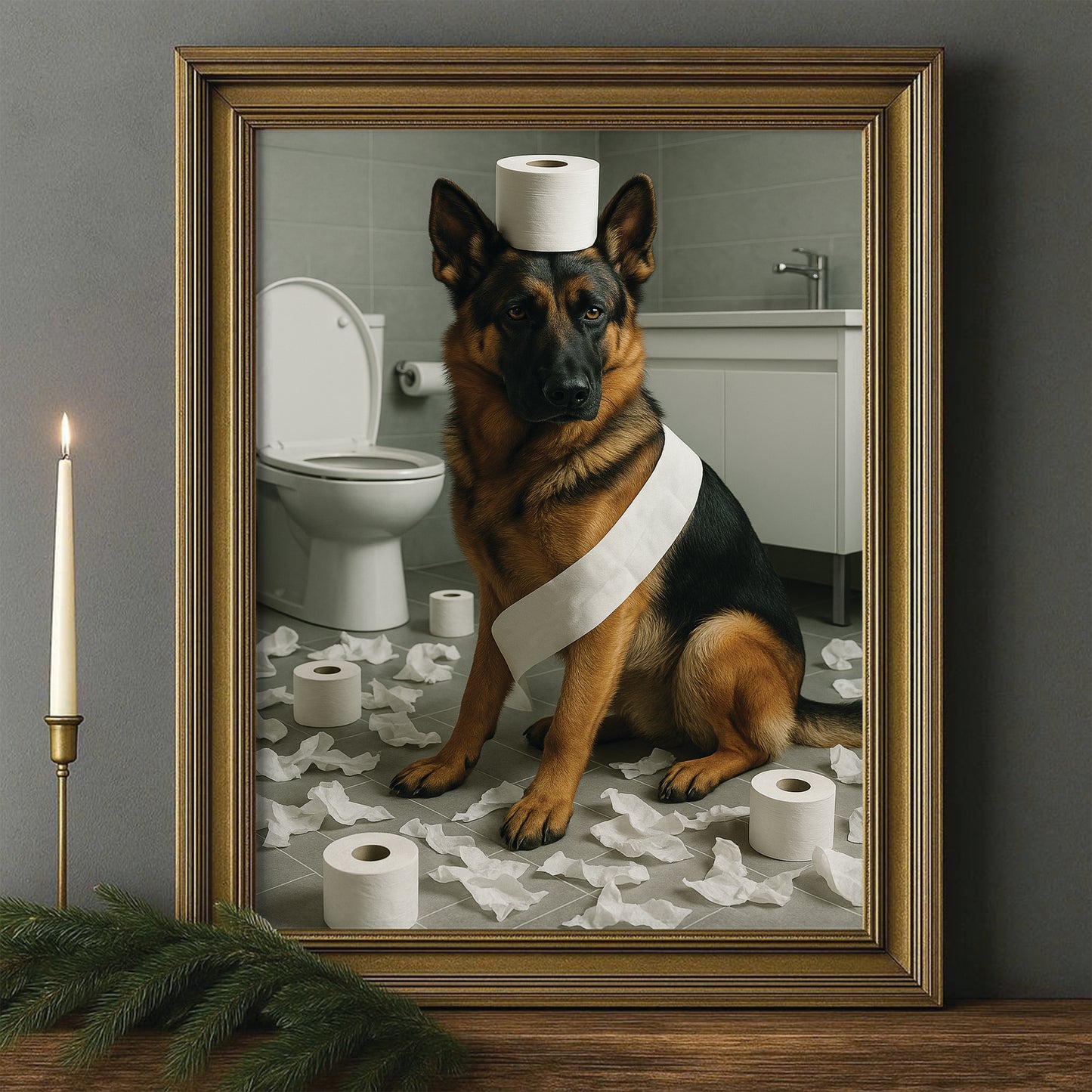 Custom Photo Dog Bathroom Style 19 Canvas Framed Wall Art Gift For Dog Lovers