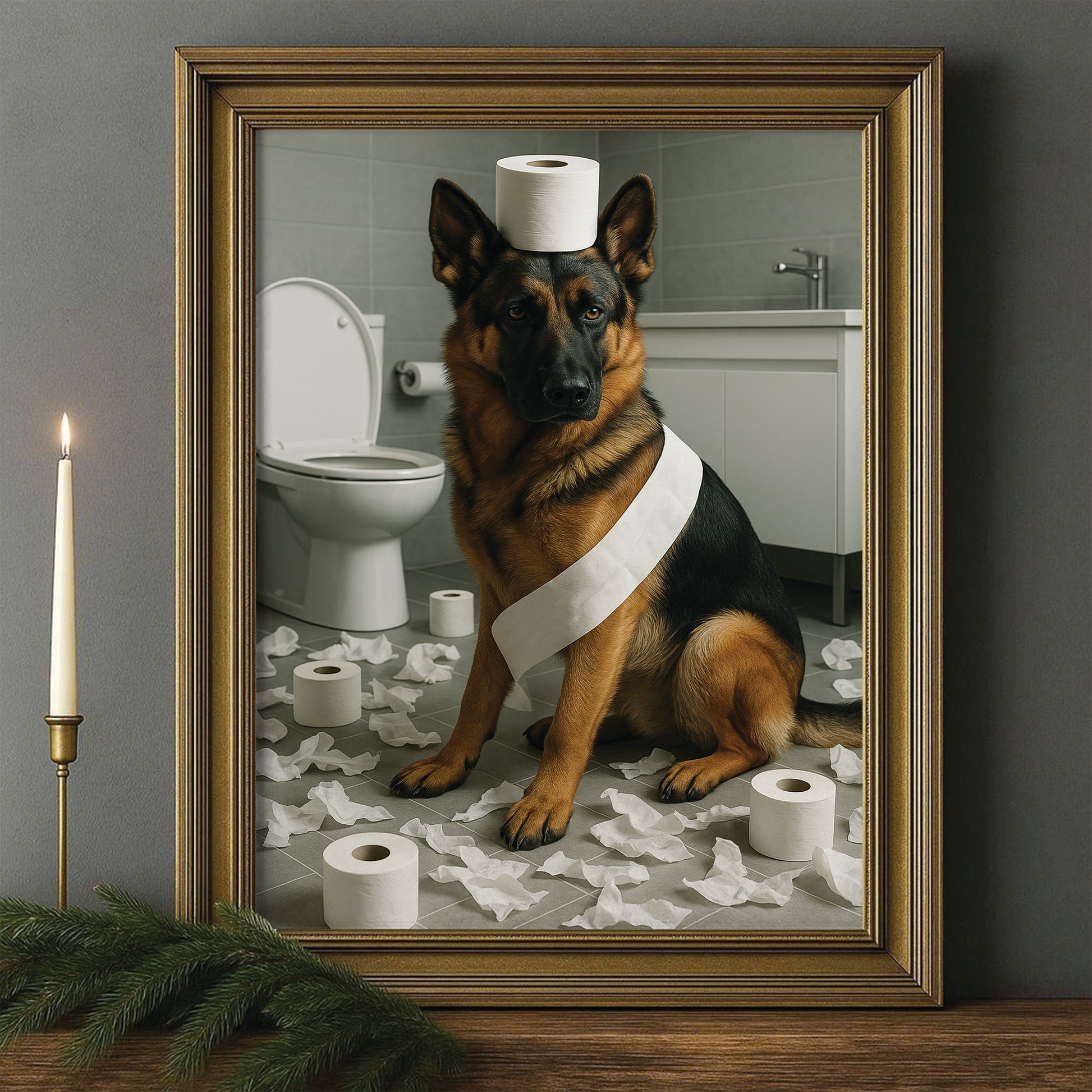 Custom Photo Dog Bathroom Style 19 Canvas Framed Wall Art Gift For Dog Lovers