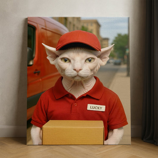 Custom Photo Courier Delivery Canvas Gift For Cat Lovers