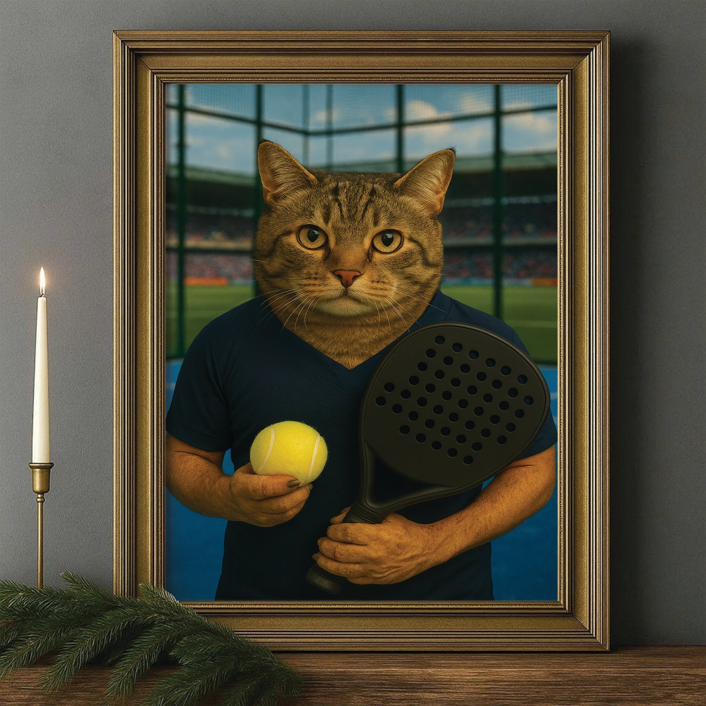 Custom Photo Paddle Player Cat Canvas Framed Wall Art Gift For Cat Lovers