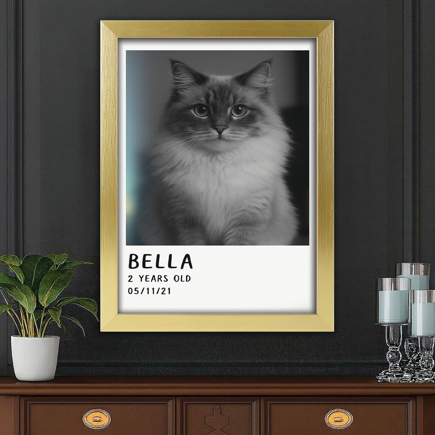 Custom Photo Polaroid Film Canvas Framed Wall Art Gift For Cat Lovers