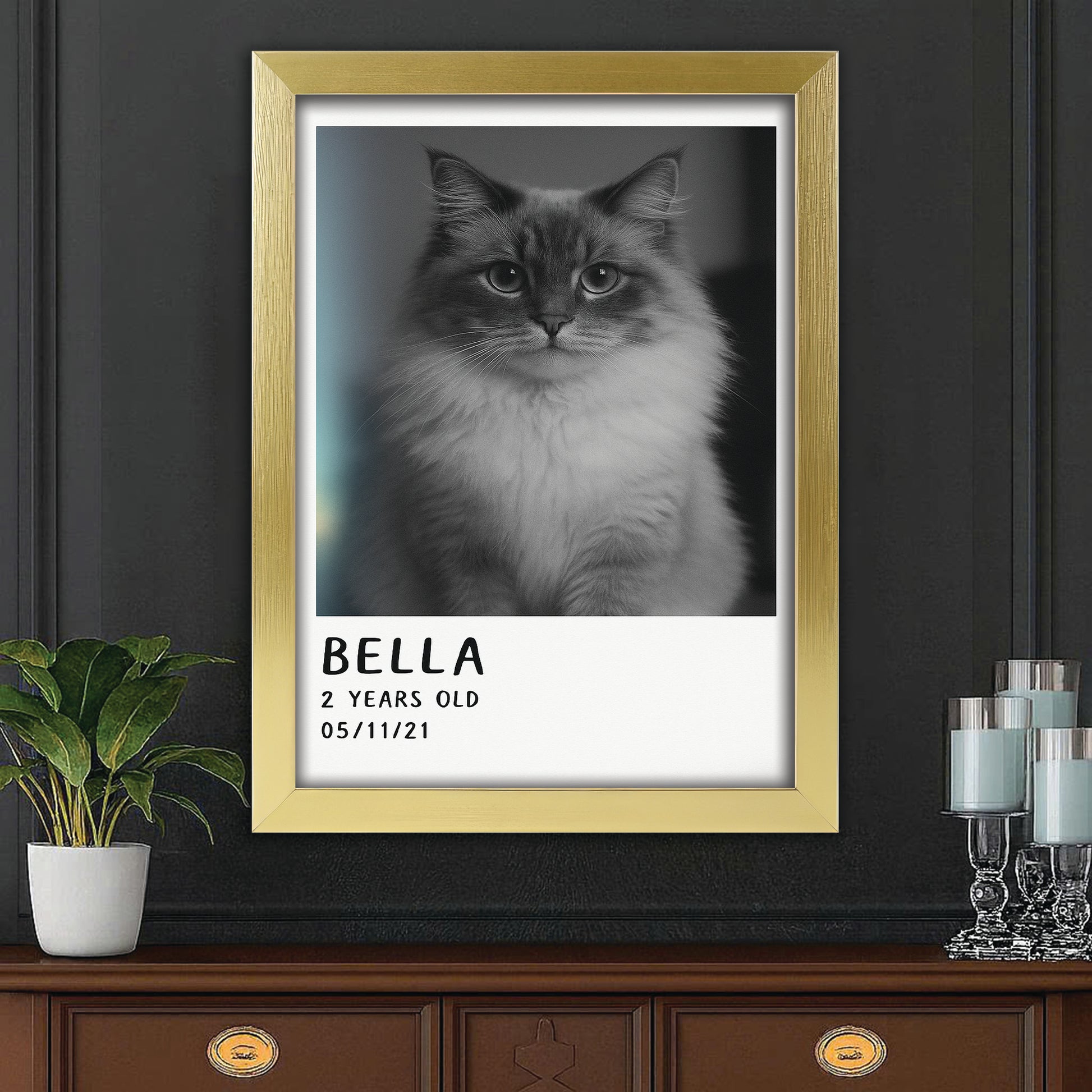 Custom Photo Polaroid Film Canvas Framed Wall Art Gift For Cat Lovers