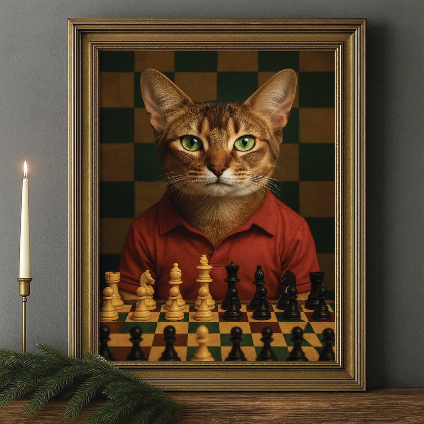 Custom Photo Chess Cat Canvas Framed Wall Art Gift For Cat Lovers