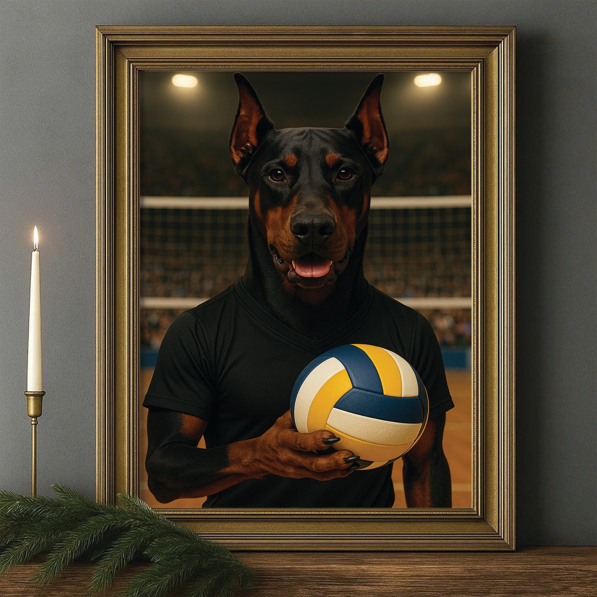 Custom Photo Volleyball Player Dog Canvas Framed Wall Art Gift For Dog Lovers