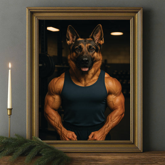 Custom Photo Body Builder Dog Canvas Framed Wall Art Gift For Dog Lovers