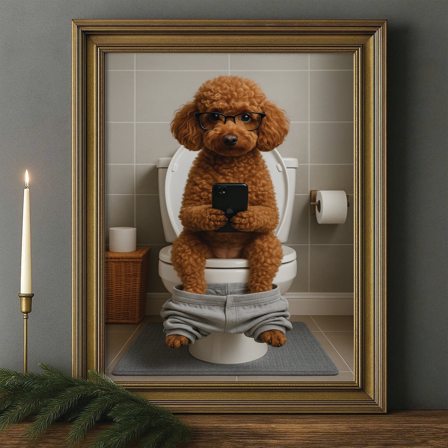 Custom Photo Dog Bathroom Style 15 Canvas Framed Wall Art Gift For Dog Lovers