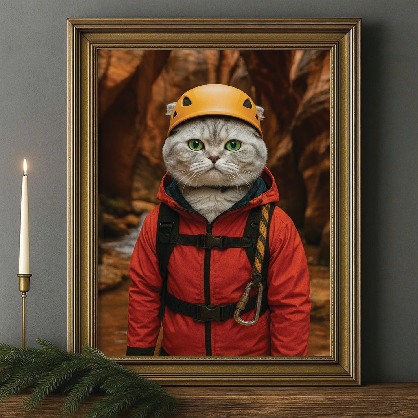 Custom Photo Canyoneering Slot Canyon Adventure Cat Canvas Framed Wall Art Gift For Cat Lovers
