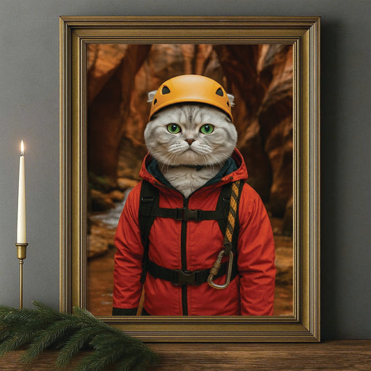 Custom Photo Canyoneering Slot Canyon Adventure Cat Canvas Framed Wall Art Gift For Cat Lovers